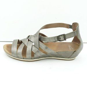 DANSKO Sandals Vivian Leather Metallic Pewter Strappy Wedge Nappa 42 11.5 - 12